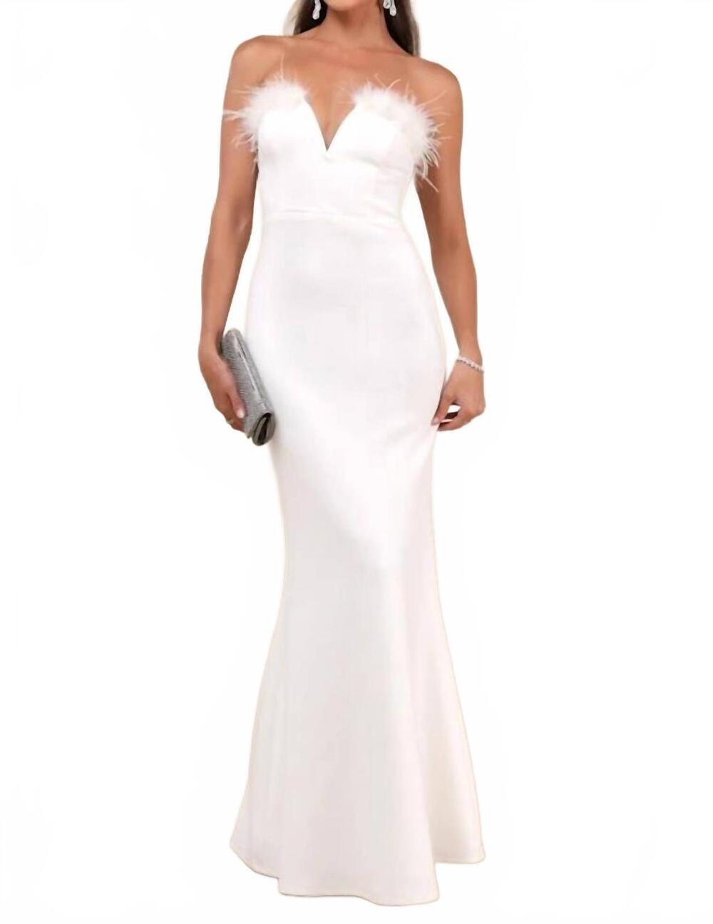 NEW LULUS extraordinary glam feather strapless mermaid maxi dress in white